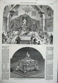 Original Old Antique Print 1863 Royal Banquet Dinner Casket Freedom City Prince