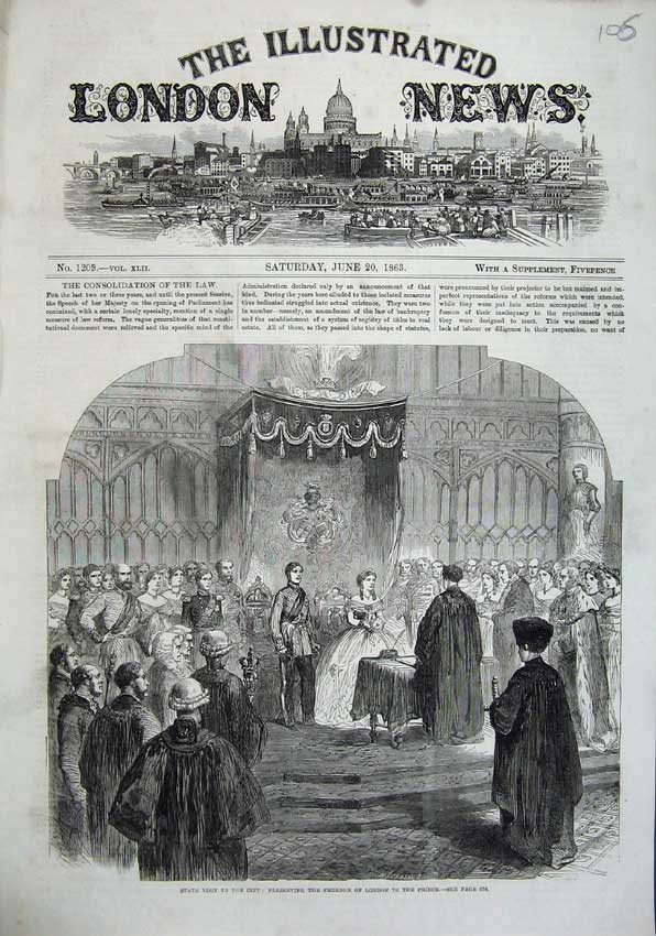 Old Antique Print 1863 State Visit City Freedom London Prince Wales Royal 19th