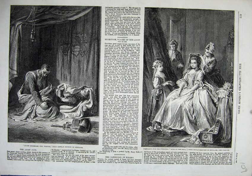 Original Old Antique Print Count Eberhard Cotta Schiller 1863 Wedding Preparing