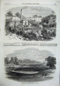Old Antique Print 1863 Salmon Fish Ponds Stormontfield Essex Water Works 19th