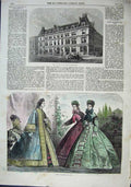 Original Old Antique Print 1863 Buildings Paternoster-Row Paris Fashion Dresses