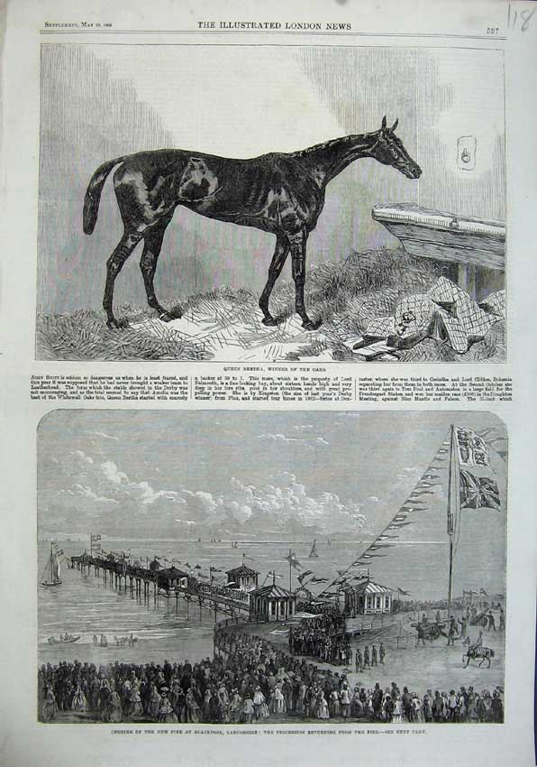 Old Antique Print 1862 Queen Bertha Oaks Horse Pier Blackpool Procession 19th