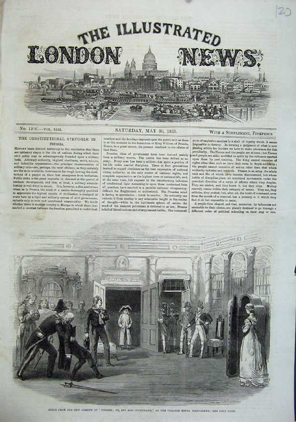 Old Antique Print 1863 Scene Comedy Finesses Spy Theatre Royal Haymarket 19th