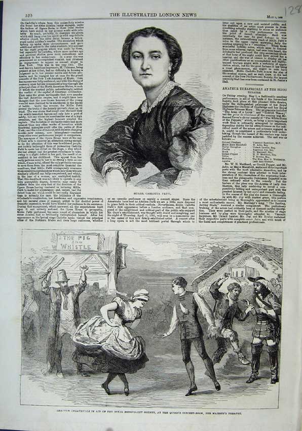 Old Antique Print 1863 Carlotta Patti Majesty Theatre Benevolent Society 19th