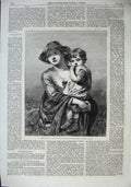 Original Old Antique Print 1863 Society British Artists Spring Hill Woman Child