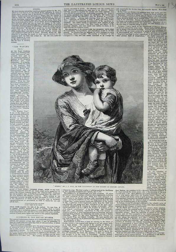 Original Old Antique Print 1863 Society British Artists Spring Hill Woman Child