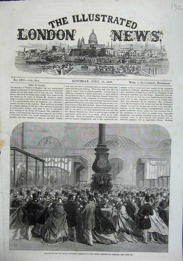 Old Antique Print 1863 Exhibition Royal Wedding South Kensington Museum 19th