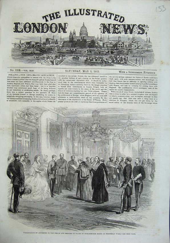 Old Antique Print 1863 Prince Princess Wales Marlborough House Addresses 19th