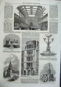 Old Antique Print 1863 Corn Exchange Cupar Presbyterian Chapel Edinburgh 19th