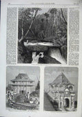 Original Old Antique Print 1863 Falls Anevoca Forest Analamazaotra Palace Chief