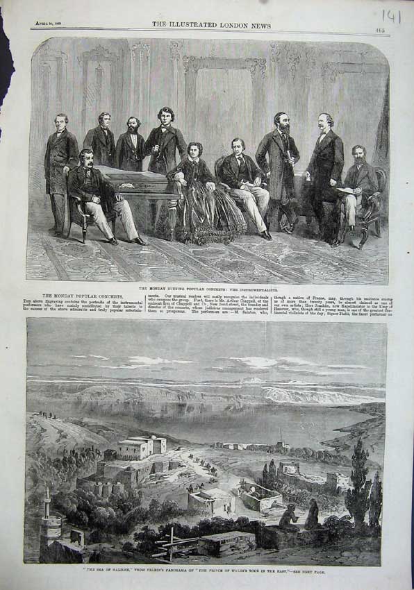 Old Antique Print 1863 Instrumentalists Concert Sea Galilee Telbin Town 19th