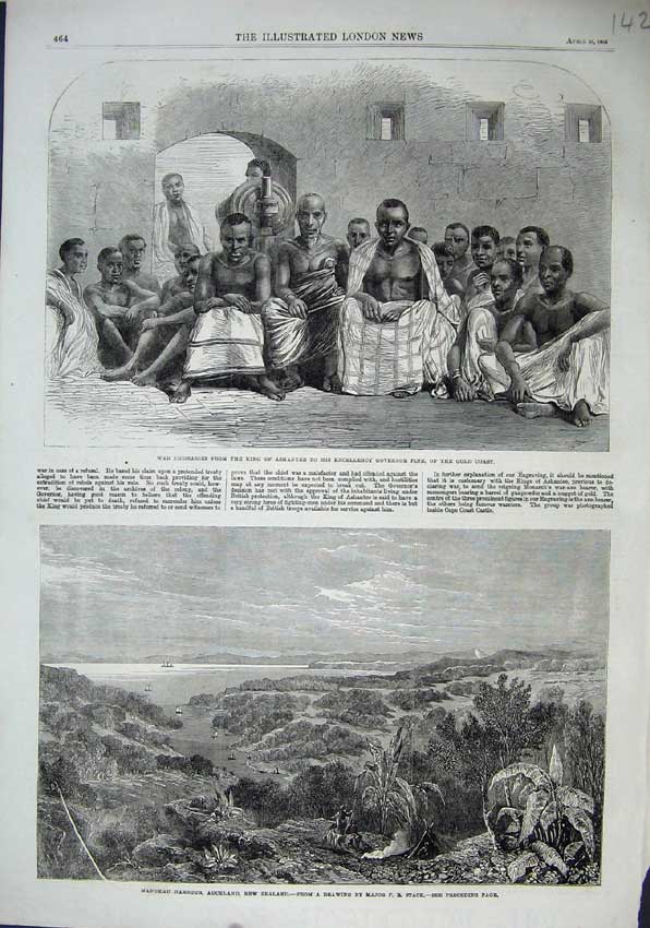 Old Antique Print 1863 Manukau Harbour Zealand Emissaries King Ashantee 19th