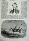 Original Old Antique Print 1863 Colonel Rochebrune Polish Wreck Orpheus Manukau