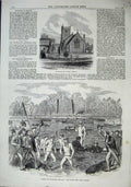 Original Old Antique Print 1863 Sandringham Church Oxford Cambridge Boat Race