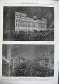 Old Antique Print 1863 Treasury Whitehall Dublin Sackville Nelson Pillar 19th