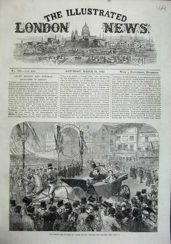 Original Old Antique Print Prince Princess Wales 1863 Wedding Windsor Castle
