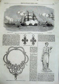Old Antique Print 1863 Victoria Albert Ship Defence Statue Hebe Necklace 19th