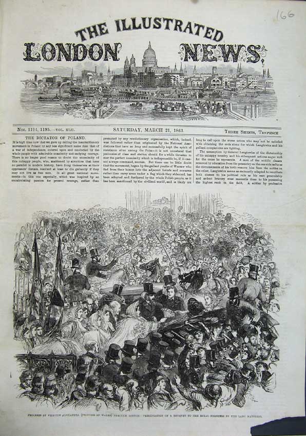 Old Antique Print Princess Alexandria 1863 Presentation Bouquet Mayoress 19th