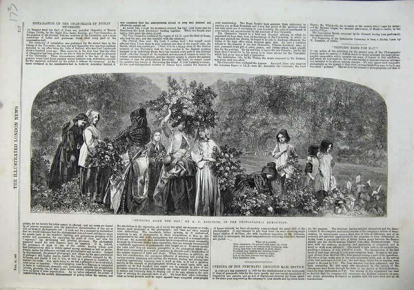 Old Antique Print 1863 Women Children Flower Hops Gathering Robinson Art 19th