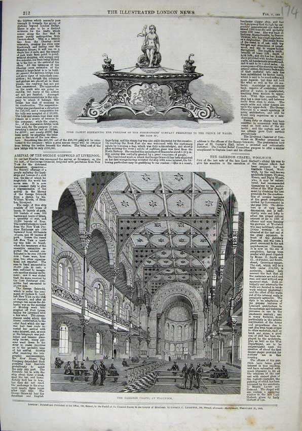Old Antique Print 1863 Garrison Chapel Woolwich Casket Fishmongers Free 19th
