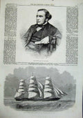 Original Old Antique Print 1863 John Pender Totnes Indian Clipper Ship Seaforth