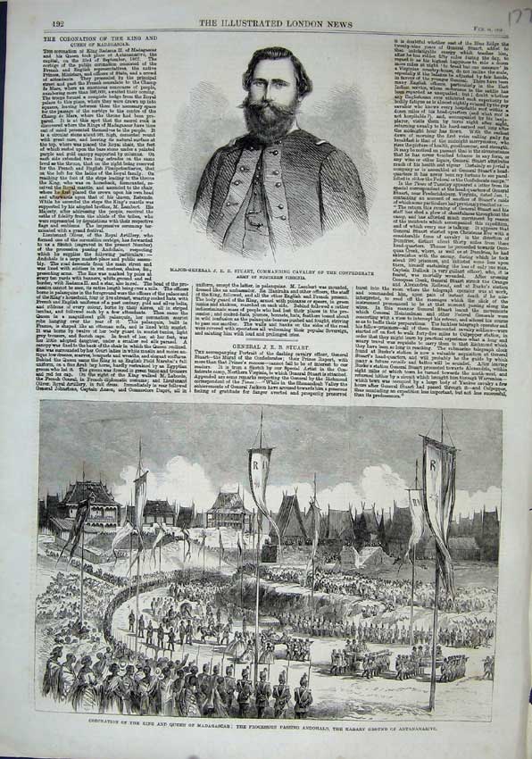 Original Old Antique Print 1863 Coronation King Madagascar Andohalo Stuart Army