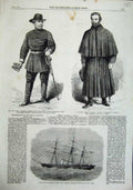 Original Old Antique Print 1863 Sloop Ship Columbine War America Stonewall Lee