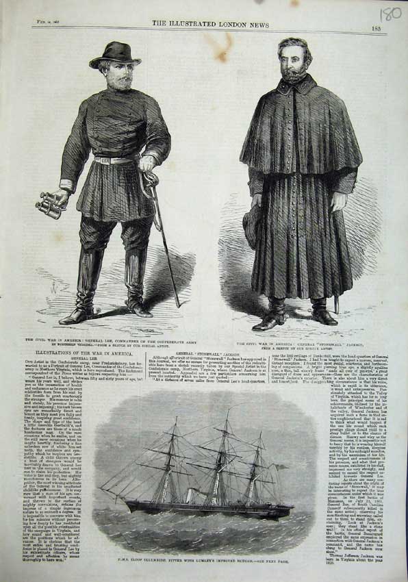 Original Old Antique Print 1863 Sloop Ship Columbine War America Stonewall Lee