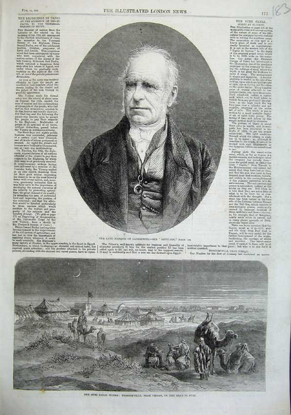 Old Antique Print 1863 Marquis Lansdowne Suez Canal Toosoomville Timsah 19th