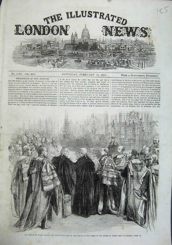 Original Old Antique Print 1863 Prince Wales Oaths Peer Realm Table House Lords
