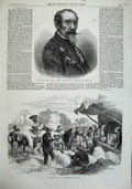 Original Old Antique Print 1863 Horace Vernet Suez Canal Cotton Market Zagazig