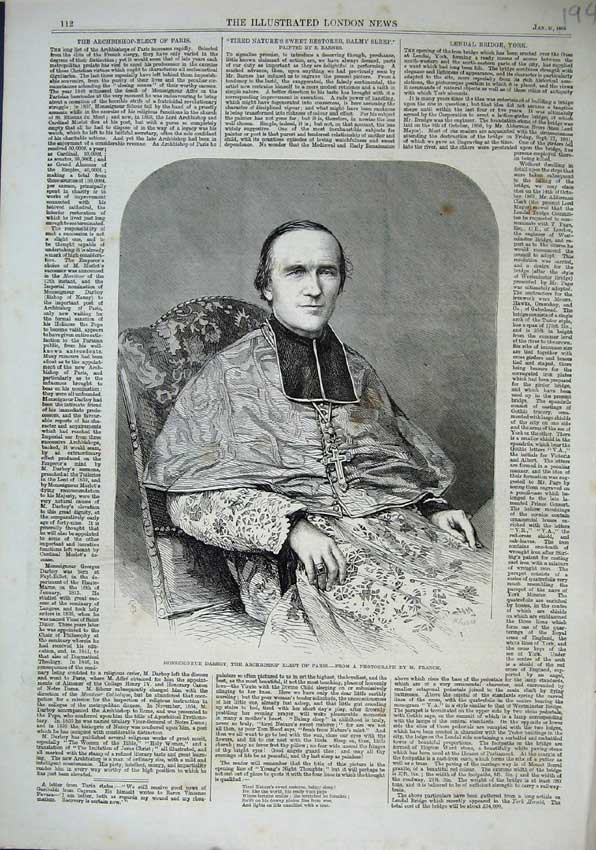 Old Antique Print 1863 Monseigneur Darboy Archbishop Elect Paris France 19th