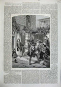 Original Old Antique Print 1863 Serenade Morelli Naples Music Men Steps Romance