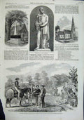 Old Antique Print 1863 Mexico Costumes Vilage Statue Napier Waller Tomb 19th
