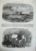 Old Antique Print 1863 Canadian Ship Lachine Rapid Rossin House Toronto 19th