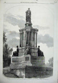 Original Old Antique Print 1863 Memorial Great Exhibition Prince Consort Statue