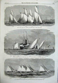 Old Antique Print 1863 London Yacht Club Emmet Bessie Quiver Glimpse Wasp 19th