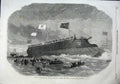 Old Antique Print 1863 Launch Russian Ironclad Ship Pervenetz Blackwall 19th