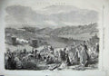 Original Old Antique Print 1863 Epsom Downs Derby Horse Racing Sport Mountains