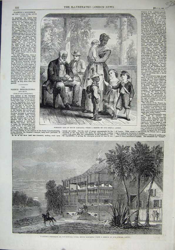 Old Antique Print Family Life South Carolina 1863 Planter'S Cumbee River 19th