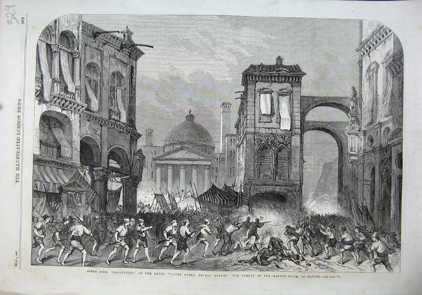 Old Antique Print 1863Masaniello Royal Italian Opera Covent Garden Naples 19th