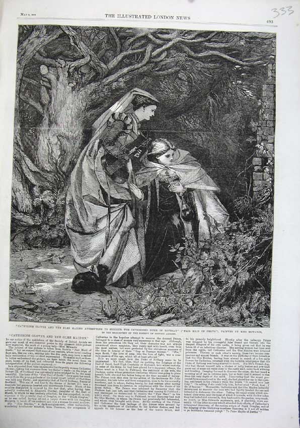 Old Antique Print 1863 Catherine Glover Glee Maiden Duke Rothsay Edwards 19th