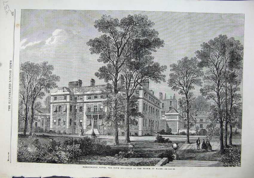 Original Old Antique Print 1863 Marlborough House Town Residence Prince Wales