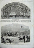 Old Antique Print 1863 Victoria Skating-Rink Montreal Burlington Canada 19th