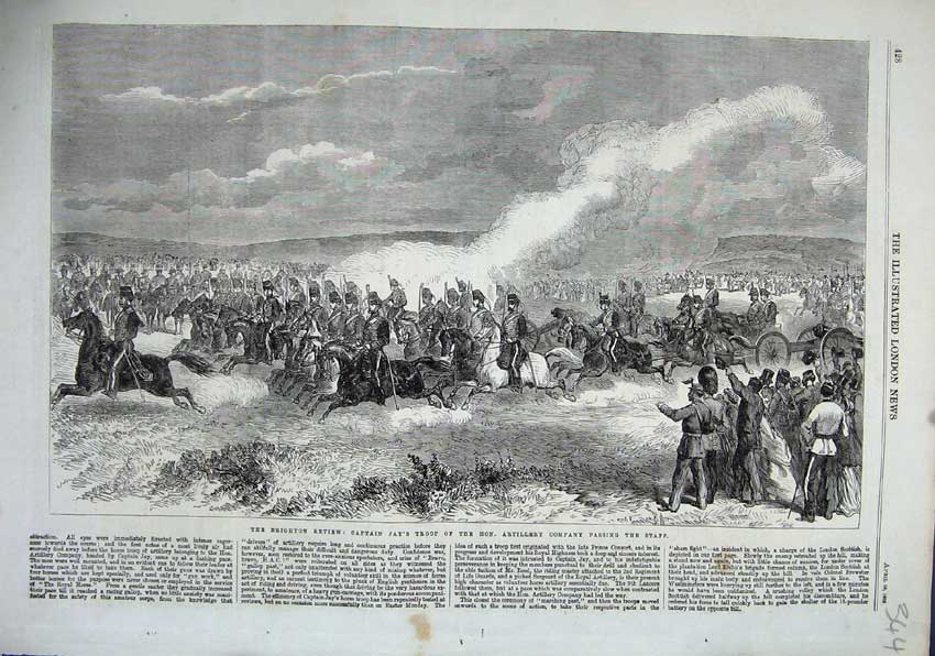 Old Antique Print 1863 Brighton Review Captain Jay Troops War Army Horse 19th