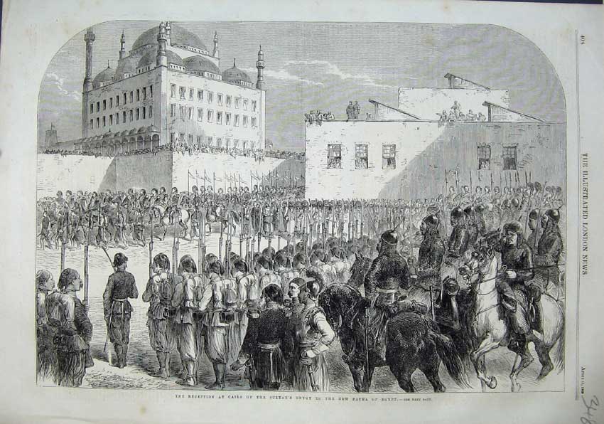 Original Old Antique Print Cairo Sultan Envoy Pacha Egypt 1863 Horse Siers Men