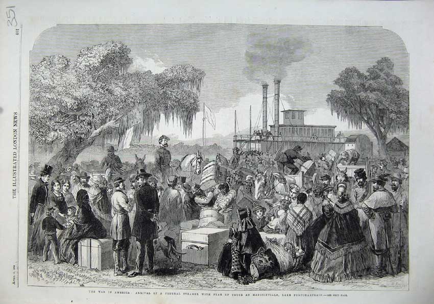 Old Antique Print 1863 War America Federal Steamer Ship Flag Madisonville 19th