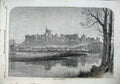 Original Old Antique Print 1863 Windsor Castle Queen Town Houses Lake Swan Cows