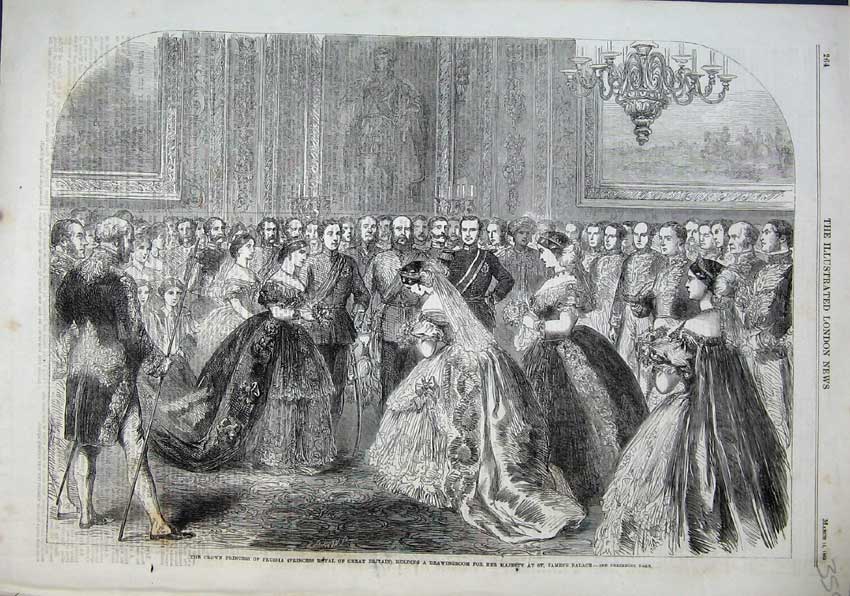 Original Old Antique Print 1863 Princess Prussia Drawingroom Queen James Palace