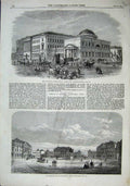 Original Old Antique Print Palace Christiansborg Copenhagen 1863 Amalienborg